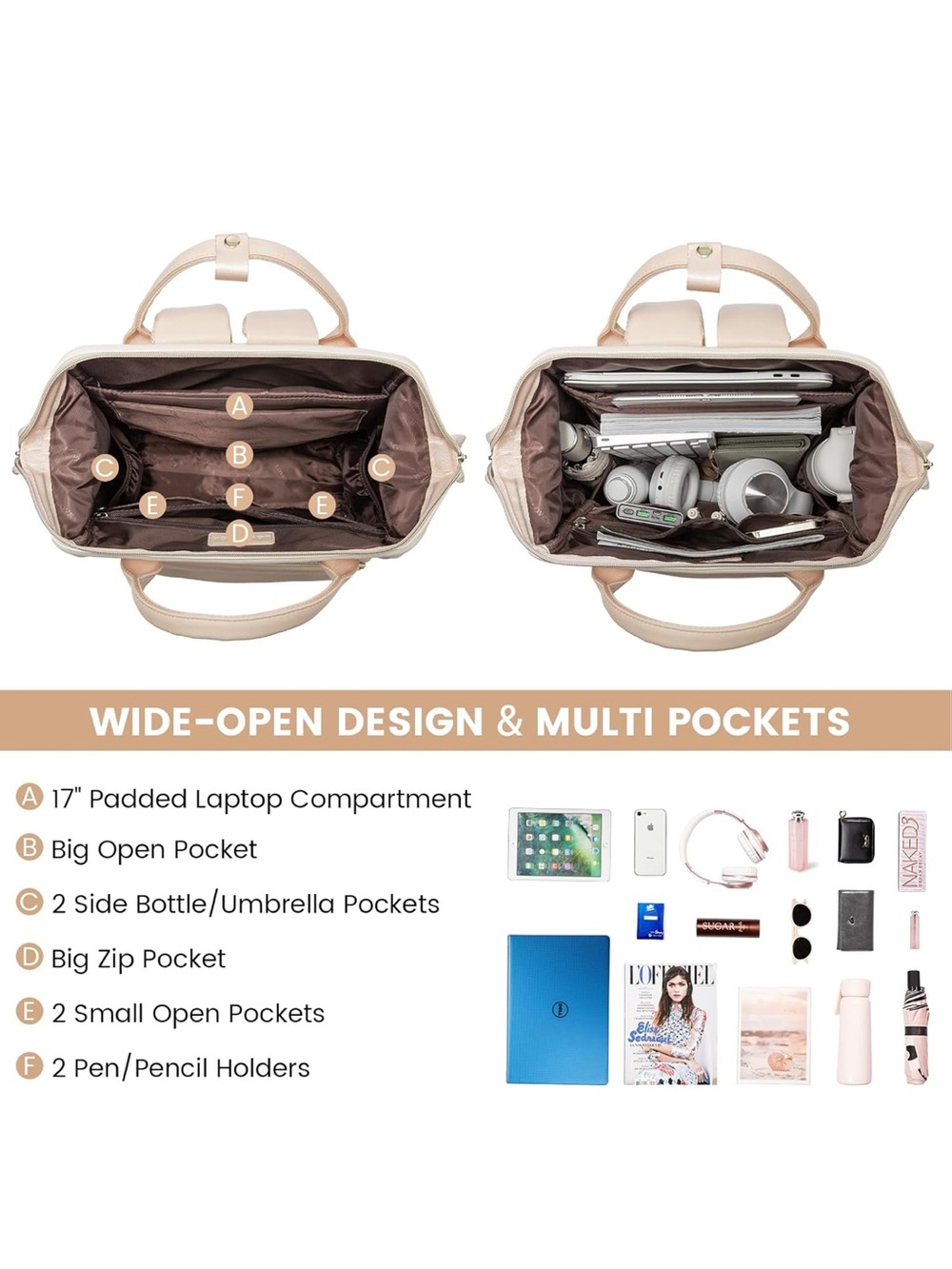 Women's Cream & Blush Laptop Backpack - Picture 4 of 6